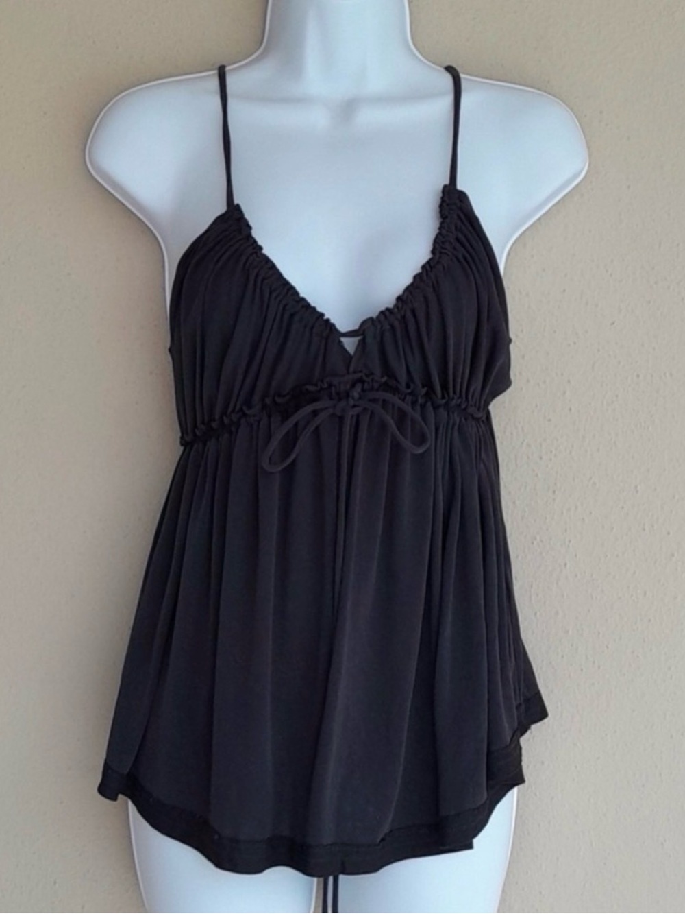 Free People ‘Sundrop’ Y2K Revival Babydoll Tank Top in Black size Large